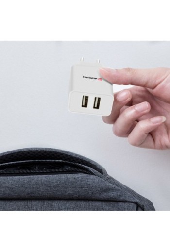 Caricabatterie da parete doppio USB 2.1A con cavo Smart IC USB-C Swissten - Bianco