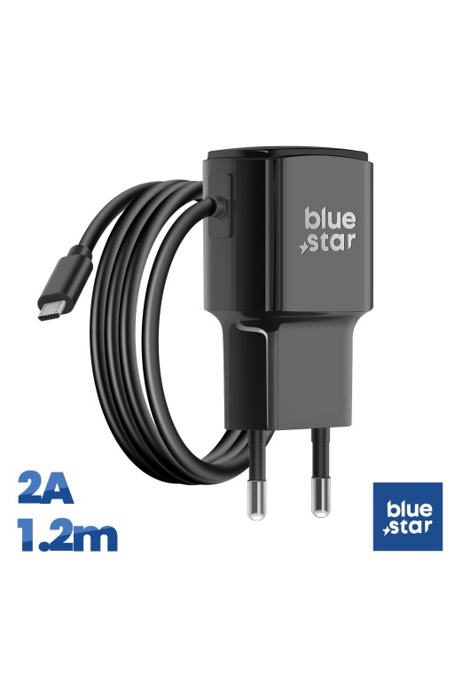 Caricatore Micro USB 2A con cavo integrato 1 2m - Blue Star Nero