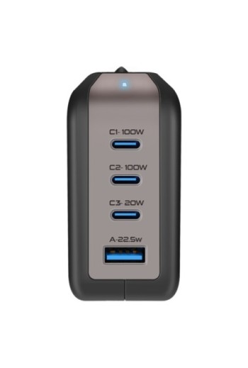 Caricatore da muro GaN 100W 3x USB-C + USB compatto – Swissten Nero