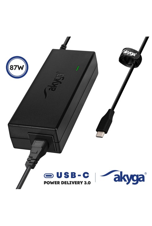 Caricabatterie da muro USB C MacBook / Laptop 87W Power Delivery QC 3.0 Nero Akyga