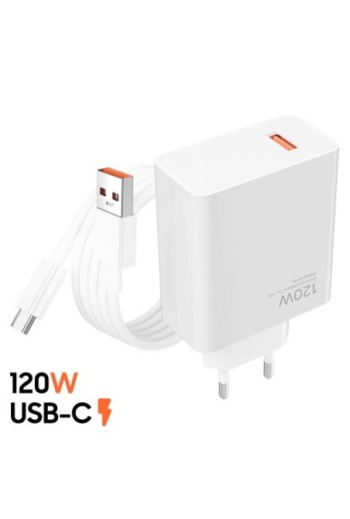 Caricabatterie da muro 120W con cavo da USB a USB-C Bianco
