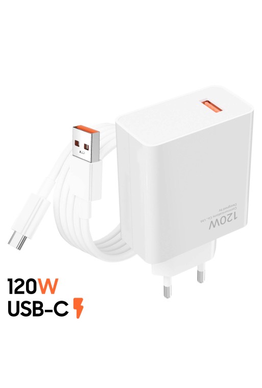 Caricabatterie da muro 120W con cavo da USB a USB-C Bianco