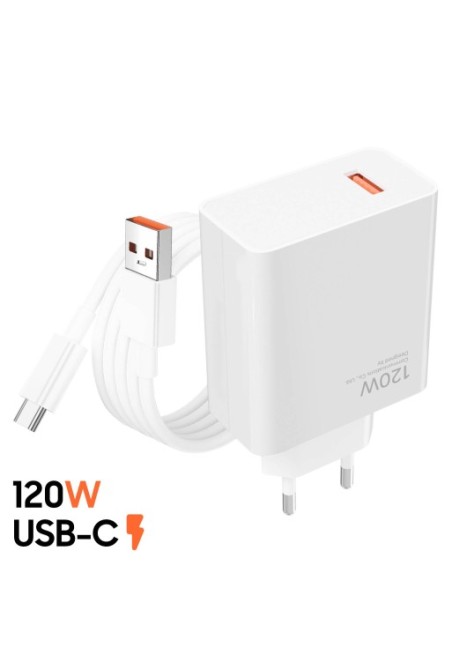 Caricabatterie da muro 120W con cavo da USB a USB-C Bianco