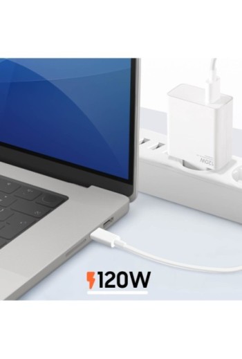 Caricabatterie da muro 120W con cavo da USB a USB-C Bianco