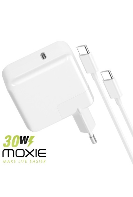 Caricabatterie USB-C per MacBook - adattatore da parete 30W + cavo USB-C 1 metro e 70 - Moxie bianco