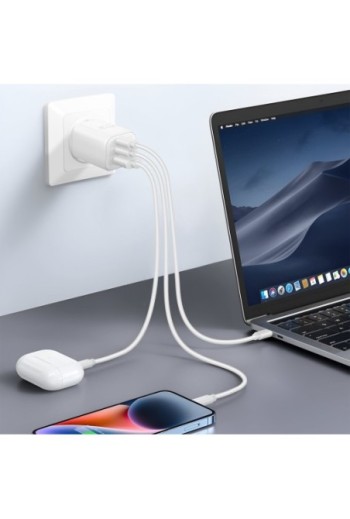 Caricabatterie USB-C GaN 65W + USB 18W - carica rapida PC / MacBook Swissten bianco
