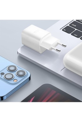 Caricabatterie USB-C GaN 65W + USB 18W - carica rapida PC / MacBook Swissten bianco