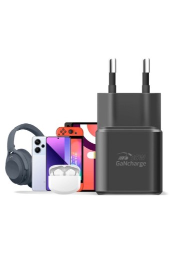 Caricabatterie USB-C GaN 35W rapido compatto - Swissten nero