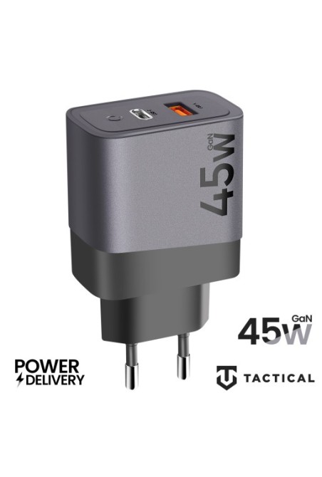 Caricabatterie GaN USB + USB-C 45W - Tactical Microgrid grigio