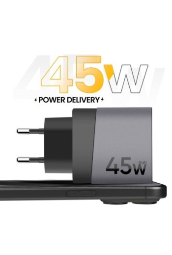 Caricabatterie GaN USB + USB-C 45W - Tactical Microgrid grigio