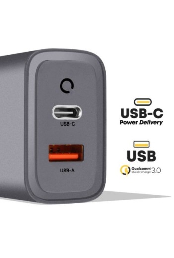 Caricabatterie GaN USB + USB-C 45W - Tactical Microgrid grigio
