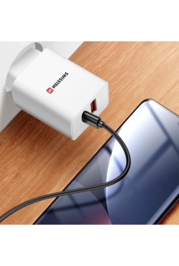 Caricatore da muro GaN 30W porta USB + USB-C Power Delivery Swissten - bianco