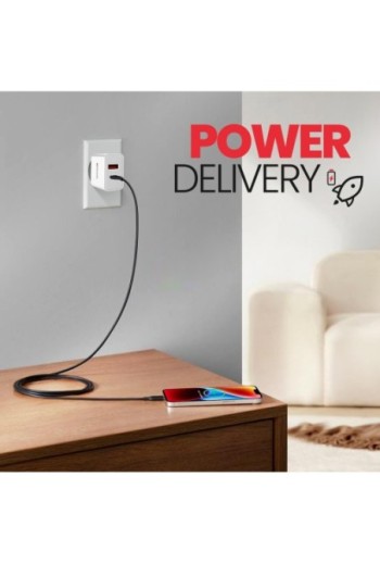 Caricatore da muro GaN 30W porta USB + USB-C Power Delivery Swissten - bianco