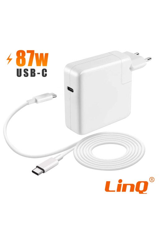 Caricabatterie USB-C Power Delivery 87W con cavo da 2 metri per MacBook LinQ - bianco