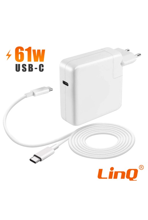 Caricabatterie USB-C Power Delivery 61W con cavo da 2 metri per MacBook LinQ - bianco