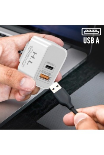 Caricatore + Cavo Lightning / USB-C uscita Power Delivery USB C + USB Quick Charge 3.0 18W bianco
