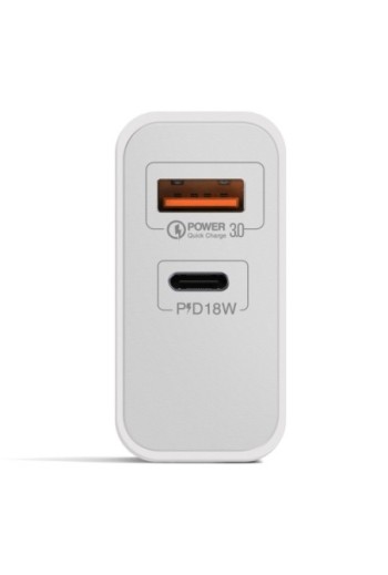Caricatore + Cavo Lightning / USB-C uscita Power Delivery USB C + USB Quick Charge 3.0 18W bianco