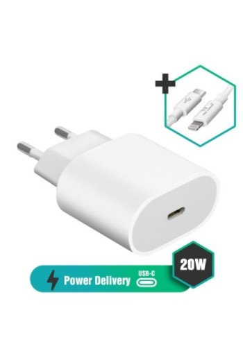 Caricabatterie da Muro USB-C + Cavo Lightning Ricarica Ultra-veloce Power Delivery 20W - Bianco