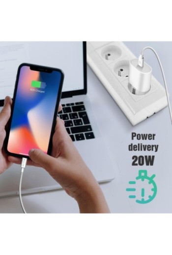 Caricabatterie da Muro USB-C + Cavo Lightning Ricarica Ultra-veloce Power Delivery 20W - Bianco