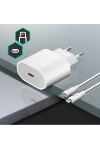 Caricabatterie da Muro USB-C + Cavo Lightning Ricarica Ultra-veloce Power Delivery 20W - Bianco
