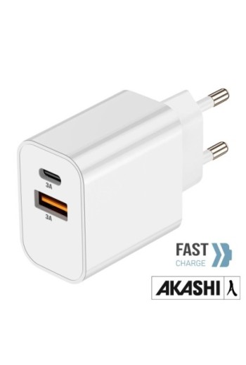 Caricatore da Muro 15W Akashi Bianco - Porta USB-C + USB
