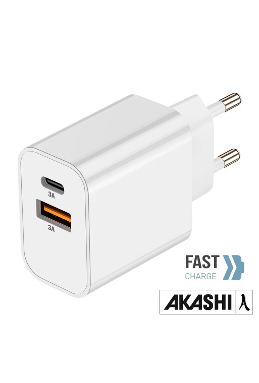 Caricatore da Muro 15W Akashi Bianco - Porta USB-C + USB