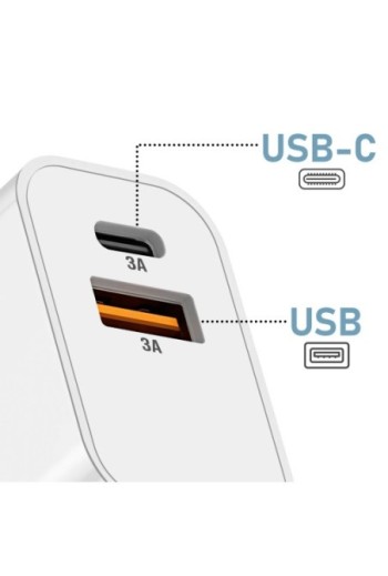 Caricatore da Muro 15W Akashi Bianco - Porta USB-C + USB