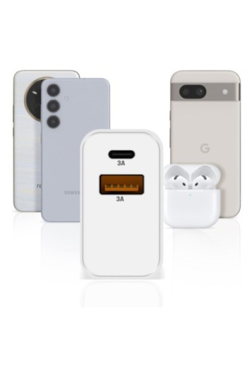 Caricatore da Muro 15W Akashi Bianco - Porta USB-C + USB