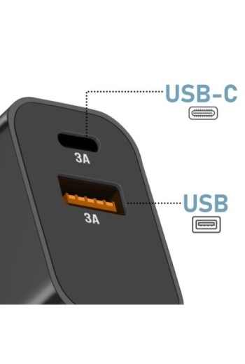 Caricatore da Muro 15W Akashi Nero - Porta USB-C + USB