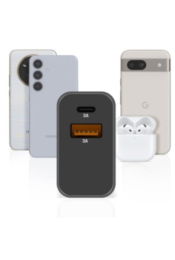 Caricatore da Muro 15W Akashi Nero - Porta USB-C + USB