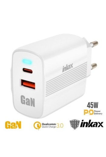 Caricatore USB-C GaN 45W + USB - Inkax Bianco