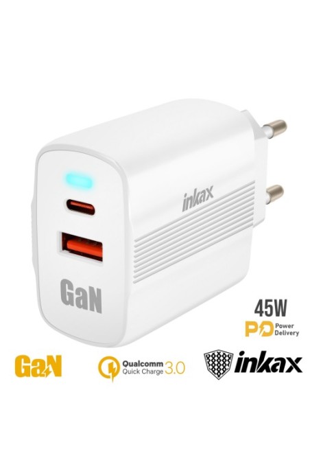 Caricatore USB-C GaN 45W + USB - Inkax Bianco