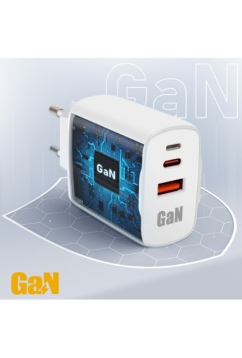 Caricatore USB-C GaN 45W + USB - Inkax Bianco