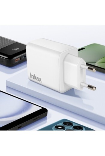 Caricatore 2x USB-C Power Delivery 20W + USB 18W - Inkax Bianco