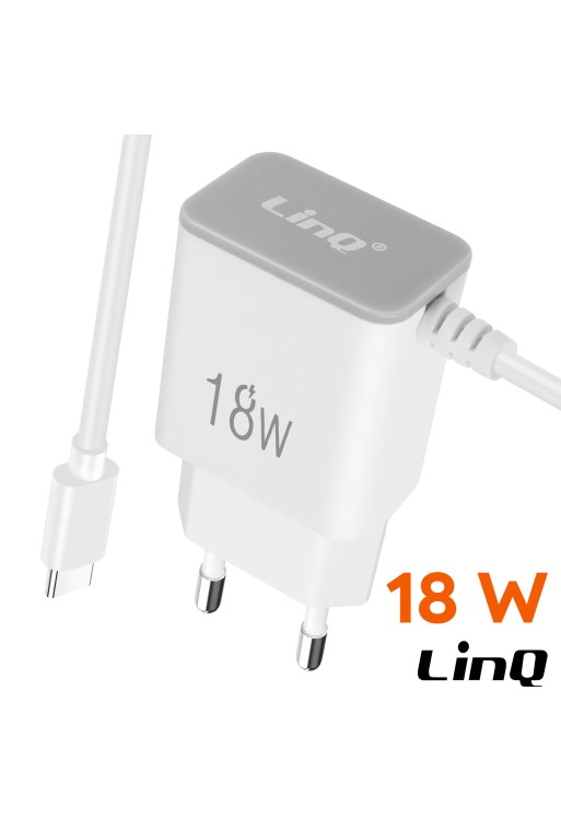 Caricabatterie da muro USB-C 18W LinQ - cavo integrato da 1 metro e 20 bianco
