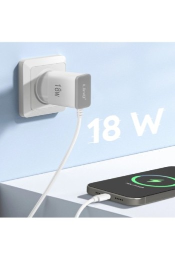 Caricabatterie da muro USB-C 18W LinQ - cavo integrato da 1 metro e 20 bianco