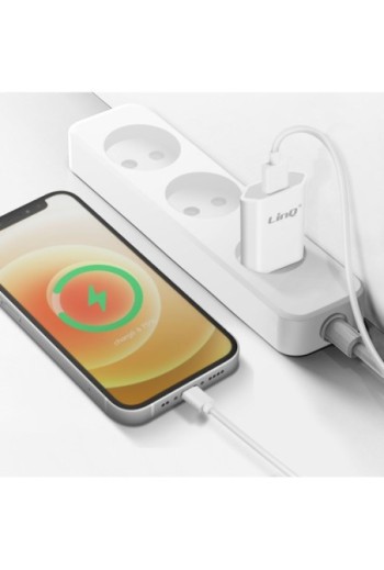 Caricabatterie USB + cavo Lightning bianco - set di ricarica per iPhone LinQ
