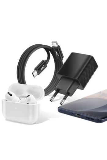 Caricabatterie USB/USB-C 20W + Cavo da USB a Lightning per iPhone e iPad Quick Charge 3.0 Akashi - Nero