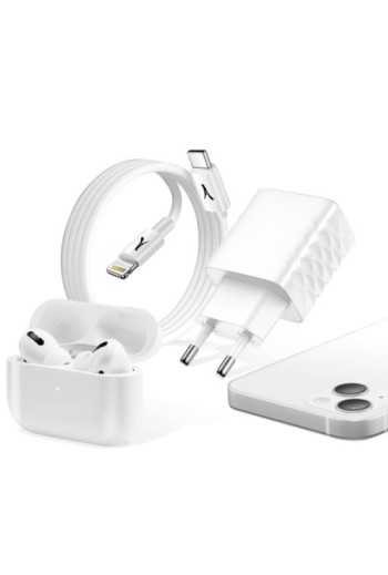 Caricabatterie USB/USB-C 20W + Cavo da USB a Lightning per iPhone e iPad Quick Charge 3.0 Akashi - Bianco