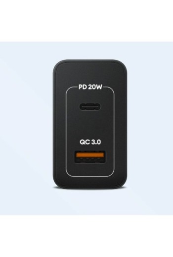 Caricabatterie da Muro USB-A QC3.0 e USB-C Power Delivery Carica Rapida 20W Akashi - Nero