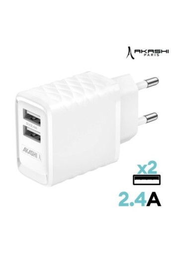 Caricabatterie da Muro 2x USB 3.0 2.4A Carica Rapida Akashi - Bianco