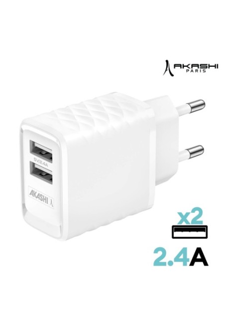 Caricabatterie da Muro 2x USB 3.0 2.4A Carica Rapida Akashi - Bianco
