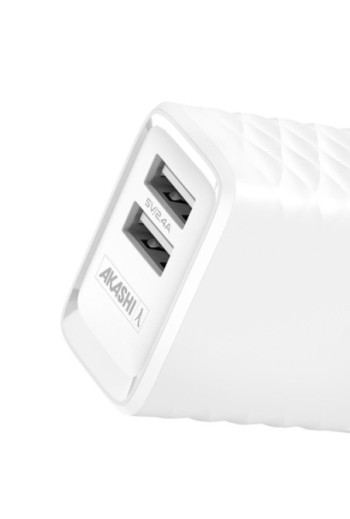Caricabatterie da Muro 2x USB 3.0 2.4A Carica Rapida Akashi - Bianco