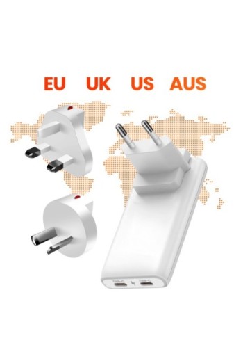 Caricatore da Viaggio GaN 65W con prese EU/US/UK/AUS - Akashi Bianco