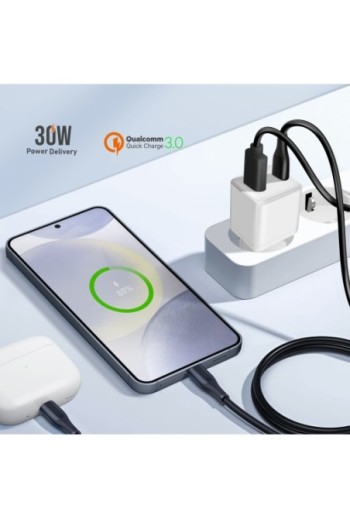 Caricatore USB-C Power Delivery 30W + USB 18W Quick Charge 3.0 - LinQ Bianco