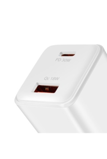 Caricatore USB-C Power Delivery 30W + USB 18W Quick Charge 3.0 - LinQ Bianco