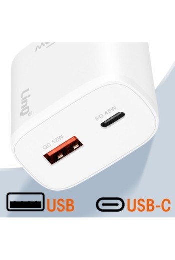 Caricabatterie da muro LinQ - USB-C Power Delivery 45W e USB Quick Charge 3.0 18W