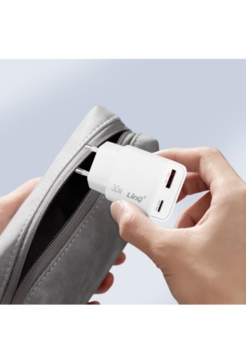 Caricabatterie da parete LinQ bianco - USB-C 30W e USB 18W Quick Charge 3.0