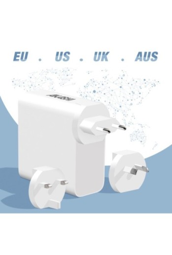 Caricabatterie da viaggio universale 32W – spine UE / USA / UK / AUS - Akashi bianco