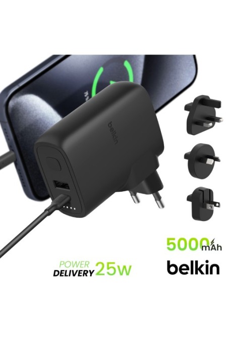 Caricabatterie da viaggio da 25W con batteria esterna integrata da 5000mAh - Belkin nero